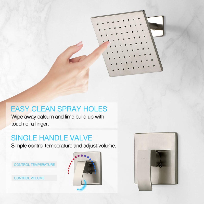 SOKA Shower Faucet Set with 8 Inch Rainfall Shower Head Bathroom Rainfall Shower System Single Function Shower Trim Kit with Rough-In Valve Pressure Balance Square Shower Head - Image 2